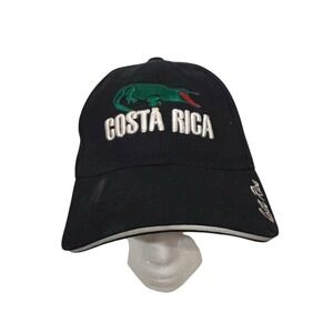 Costa Rica Crocodile Embroidered Black Strap Back Hat Unisex Adj vacation surf